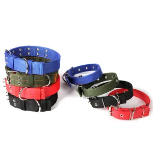 Thickened nylon tactical dog collar for medium and large dogs, adjustable with metal D-ring.
