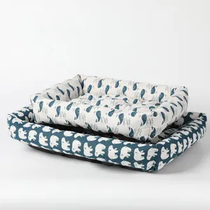 Linen Pet Bed Breathable Cooling Dog Cat Bed Cute Animal Print Soft Sleeping Mat For Small Medium Dogs Cats