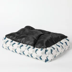 Pet cooling bed detail view, breathable linen and mat design for small dogs and cats summer use.