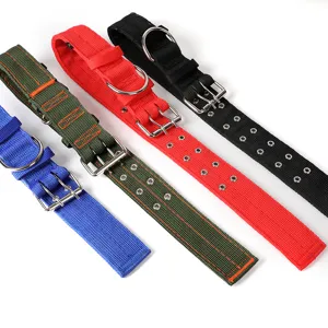 Heavy duty tactical dog collar, thickened nylon with double pin buckle and D-ring.