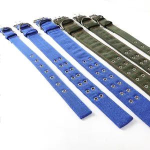 Durable nylon tactical dog collar with metal eyelets and D-ring, adjustable pet strap for large dogs.