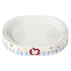 Durable oval corrugated cat scratcher bowl and cozy bed with cute rabbit print for cats