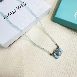 Collier Pendentif Appareil Photo Style Menthe Pour Femmes Cuivre Strass Perle Artificielle Chaîne Clavicule Perles Vert Menthe Bijoux