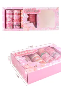 Set de cinta adhesiva washi sakura rosa en caja de regalo, cintas decorativas para manualidades.