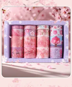 Close-up detail of the purple series cherry blossom washi tape set, perfect for DIY journaling.