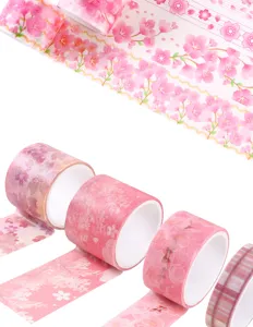 Set de cinta Washi de flor de cerezo rosa para decoración de diario y manualidades.