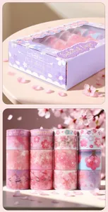 Cherry blossom 16-roll washi tape set in purple, perfect for DIY journaling and crafts decoration.