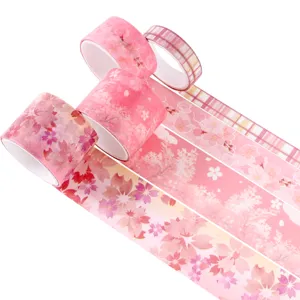 Juego de cintas washi de cerezo rosa, cinta adhesiva decorativa bonita para manualidades de bricolaje.