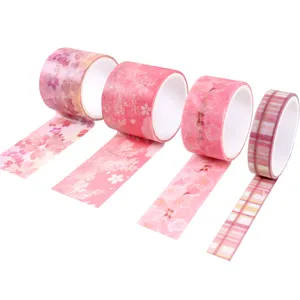Juego de cinta Washi de flor de cerezo rosa, cinta decorativa para manualidades y diario DIY.
