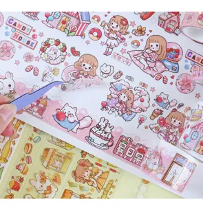 Ensemble de rubans adhésifs PET et Washi décoratifs avec motifs de filles anime pour journal intime.