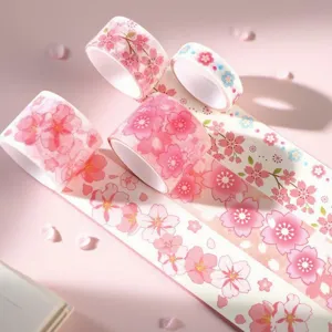 Beautiful cherry blossom washi tape set for journaling, DIY crafts and scrapbooking decor.