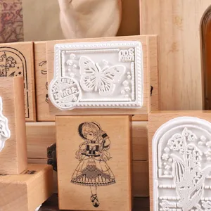 Σετ ξύλινες σφραγίδες DIY ημερολόγιο scrapbooking διακοσμητικές σφραγίδες με χαριτωμένα μοτίβα