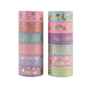 Buntes Heißfolienprägung-Waschitape-Set mit verschiedenen süßen Mustern für Tagebuch und Basteln.