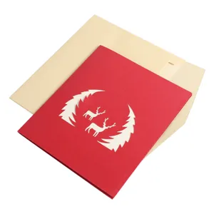 3D Pop Up Christmas Tree Deer Greeting Card with Envelope Holiday Xmas Festival Gift Card