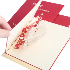3D Christmas Greeting Card Pop-Up Xmas Tree Hollow Design Holiday Greeting Card