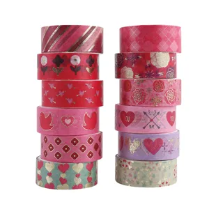 Valentine gold foil washi tape set decorative masking tape for journal DIY crafts 12 rolls