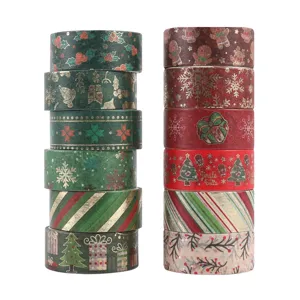 Lot de rubans adhésifs Washi de Noël dorés autocollants décoratifs pour carnet de bricolage