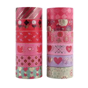 Valentine's Day gold foil washi tape set for DIY journaling and scrapbooking art crafts.