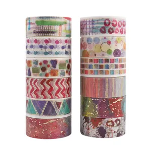 Decorative gold foil washi tape set, assorted artistic patterned DIY masking tape details.