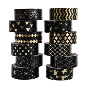 Black and gold washi tape set decorative adhesive masking tapes for DIY journaling arts