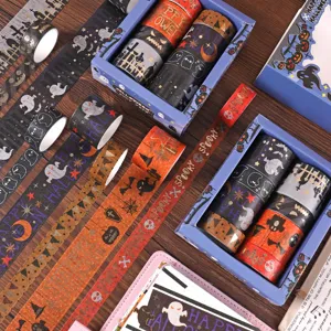 Halloween Washi Tape Set Goldprägung Geist Fledermaus Kürbis Dekoratives Klebeband Für Tagebuch DIY Handwerk