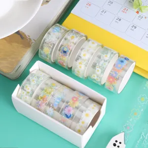 Transparent PET Decorative Tape Set Cute Cartoon Journaling Scrapbook Planner Stationery Tape DIY Craft Supplies