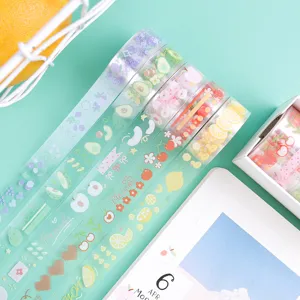 Set di nastro Washi PET trasparente con motivi di frutta carini per decorare diari e lavoretti.
