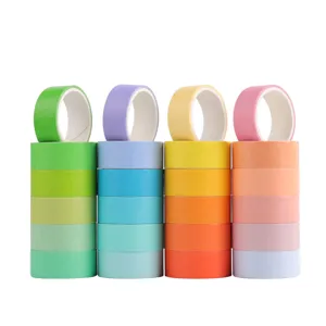 Detailed view of colorful macaron solid color washi tape rolls, ideal for DIY journal and craft.