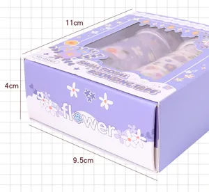 Purple small floral washi tape set in gift box with window, ideal for diy journaling crafts.
