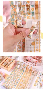 Sakura gold foil washi tape set, 12 rolls of decorative DIY masking tape for journaling.
