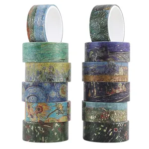 Set di nastro washi decorativo serie Van Gogh, nastro di mascheramento creativo DIY per diario d'arte.