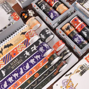 Kit de ruban adhésif Washi d'Halloween doré pour carnet DIY, scrapbooking et loisirs créatifs.