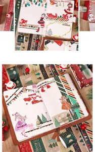 Christmas gold stamping washi tape set, DIY decorative diary stickers for holiday crafting.