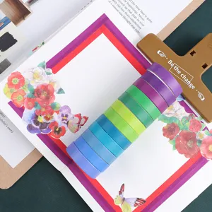 Colorful washi tape set 9mm rainbow decorative masking tapes for DIY journaling craft supplies.