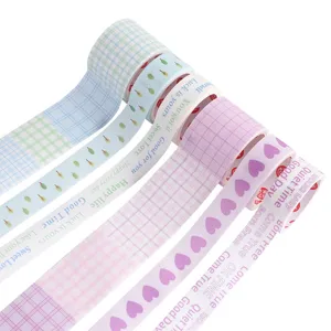 Decorative washi tape set for journaling DIY crafts with cute patterns and grid designs