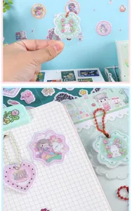 Cute cartoon EVA bubble stickers and acrylic keychains for girls journaling decoration.