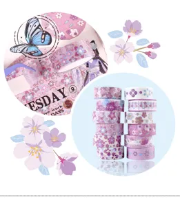 Romantic purple gold-stamped washi tape set 12 rolls for DIY journaling and crafts decoration
