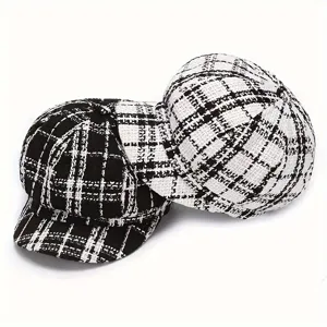 Boina Retro de Cuadros para Mujer de Algodón Gorra Octogonal Casual Otoño Invierno Cálido Sombrero de Pintor Sombrerería de Moda Clásica