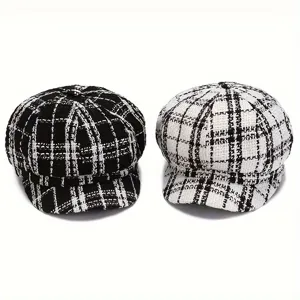 Gorra newsboy cuadros mujer otoño invierno vintage elegante boina sombrero dos colores vista