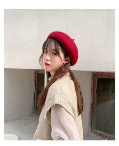 Women wool beret hat solid color vintage painter cap autumn winter fashion stylish headwear