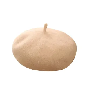 Classic wool blend beret hat for women, stylish solid color pumpkin painter cap for autumn.