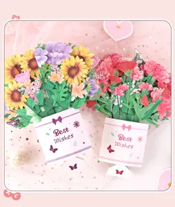 Magnifique carte de vœux 3D pop-up bouquet de fleurs pour anniversaire et fête des mères.