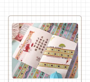 Set di nastro washi in stile cinese tradizionale con lamina d'oro per scrapbooking e planner.