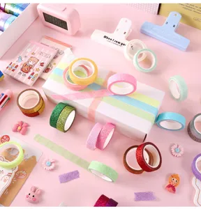 Set di nastro washi glitterato colorato, nastro adesivo decorativo per journaling e fai da te.