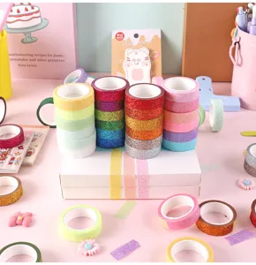 Set di nastri washi glitterati colorati a 24 colori, perfetti per fai da te e decorazioni.