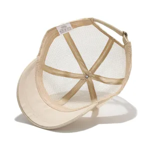 Cappellino da baseball in rete a tesa corta cachi traspirante estate trucker regolabile