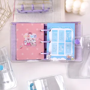 Cuaderno de anillas transparente con bonitos insertos de dibujos animados, planificador.