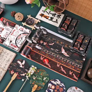 Chinese style DIY washi tape set with gold foil craft, vintage stationery stickers.