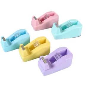 Macaron color desktop tape dispenser, cute small tape cutter for office and school supplies.