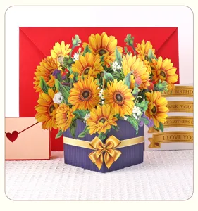 Magnifique carte de vœux 3D pop-up tournesol pour anniversaire et fête des mères cadeau